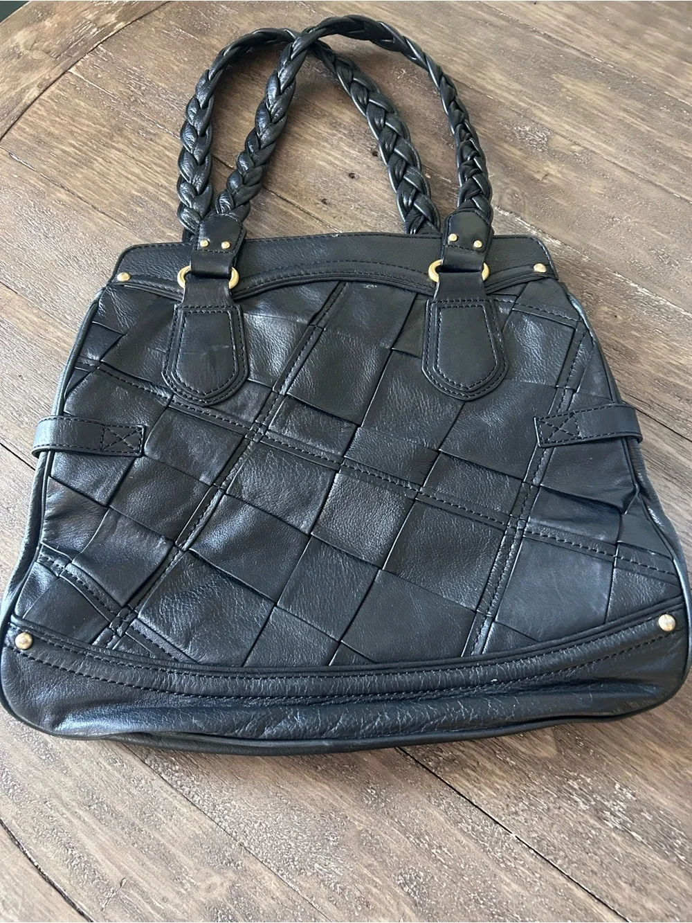 Classic Black Woven Leather Tote Bag - Picture 1 of 4